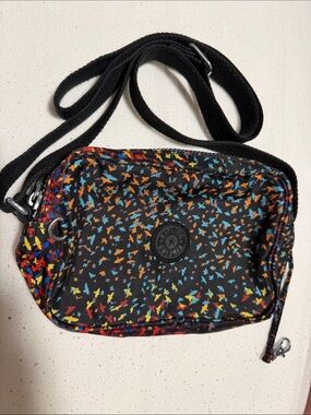 Kipling Black Crossbody with Multicolor Confetti Print
